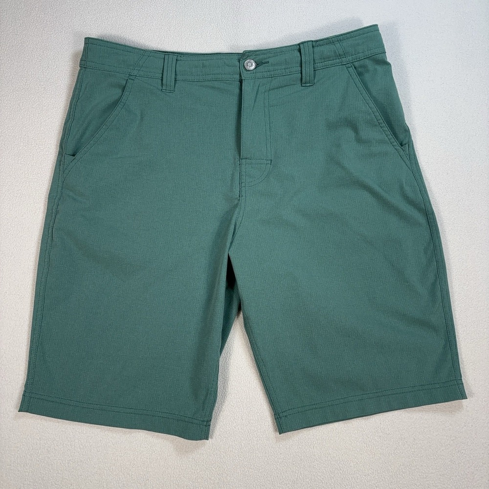 Prana Hybridizer Shorts Mens 32 fits 33x10 Green Standard Fit Stretch Perforated